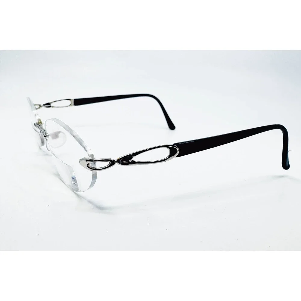 Silhouette Eyeglasses Womens Black Silver Rimless Oval 6708 00 6050 19 130